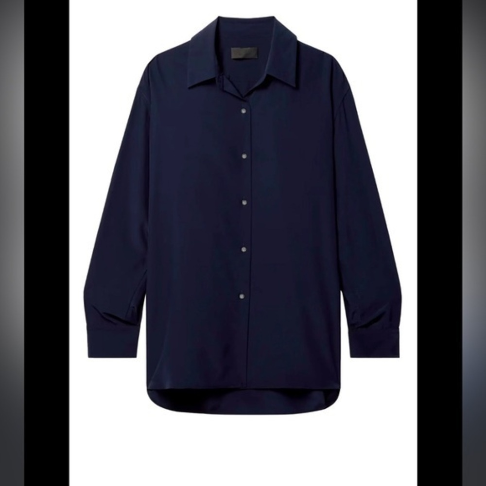 $298 Natori Women's Blue oversized Button-Down Shirt Top Size Large